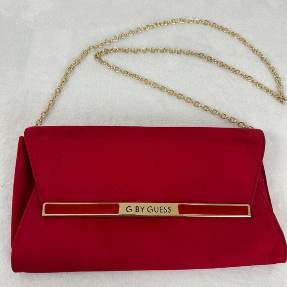 Guess Velvet Chain Strap Clutch Red Evening Party Purse - Picture 2 of 10
